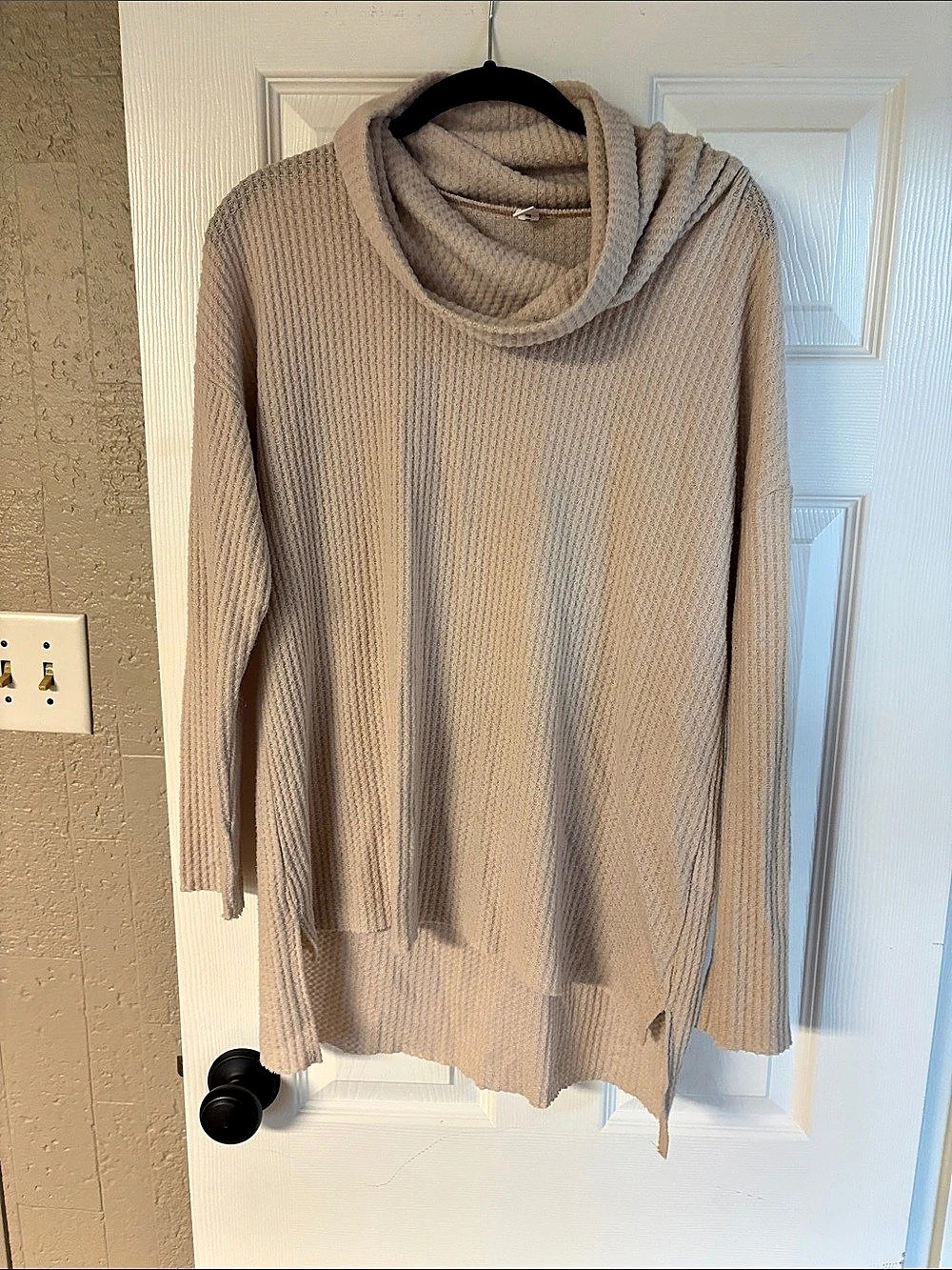 BP. Cowl Neck Waffle Knit Tunic Sweater. Beige Small